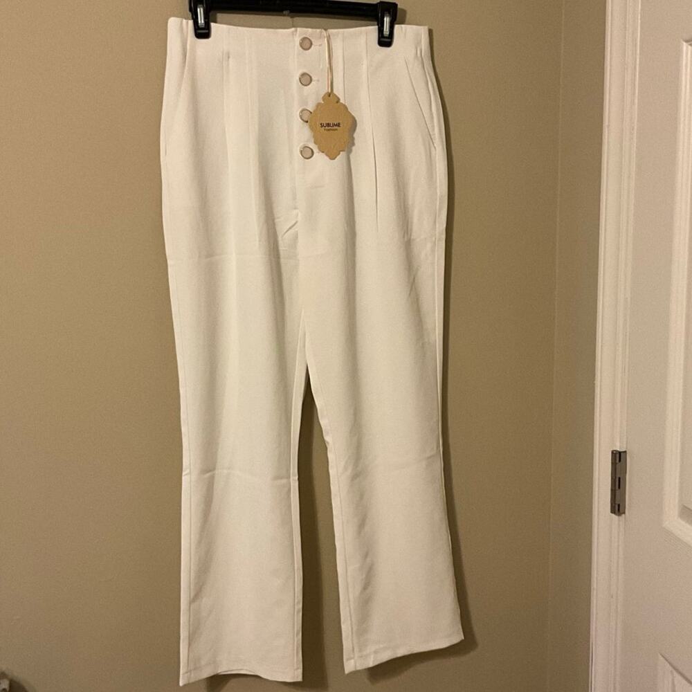 Sublime Fashion White Pleated Trousers With Four Buttons